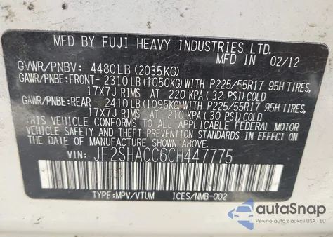 2012 Subaru Forester 2.5X Premium from USA, damaged, VIN JF2SHACC6CH447775